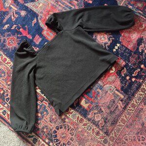 Madewell Crepe Square Neck Puff Sleeve Top, Black, Medium